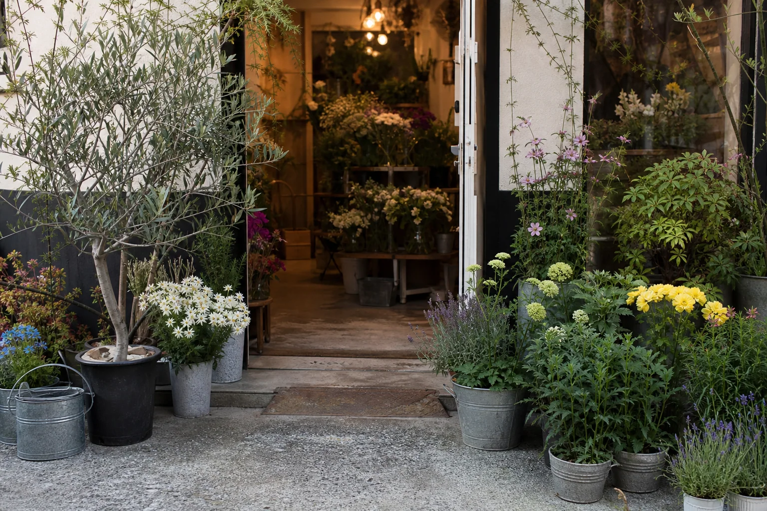 植物と花に囲まれた地域の花屋