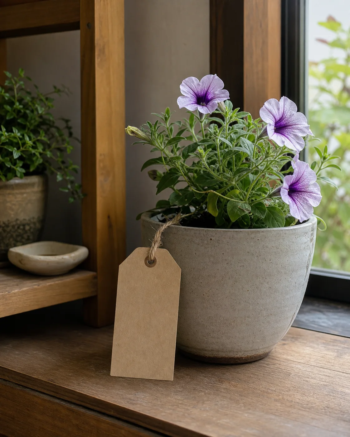 鉢植えのそばに大切に保管された植物タグ