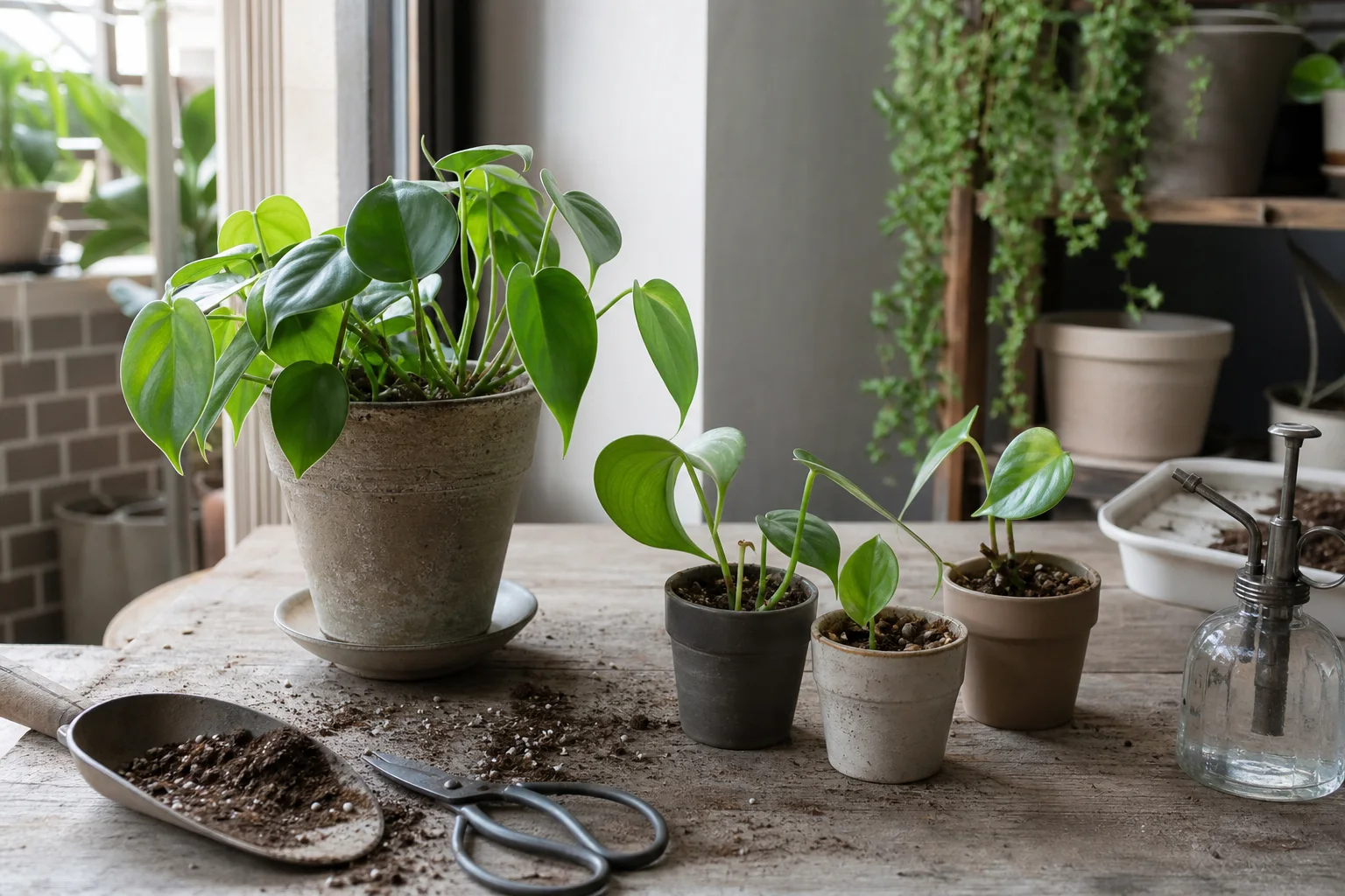 元の鉢植えと、そこから増やした小さな苗